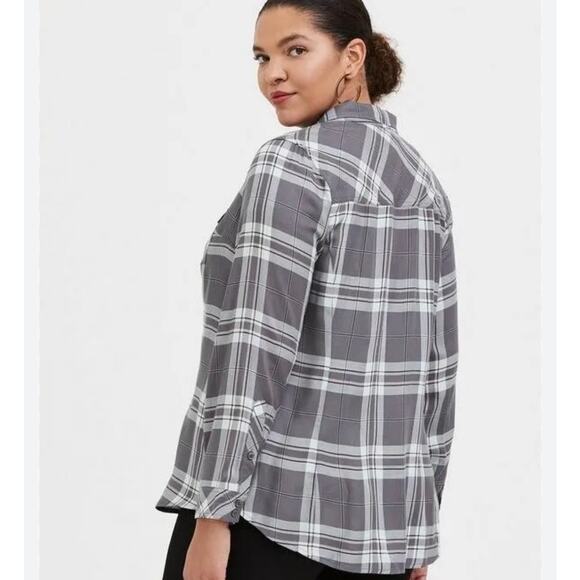 TORRID Challis Button Down Long Sleeve Shirt Plus Size 4X Grey White Light Aqua - Picture 10 of 10